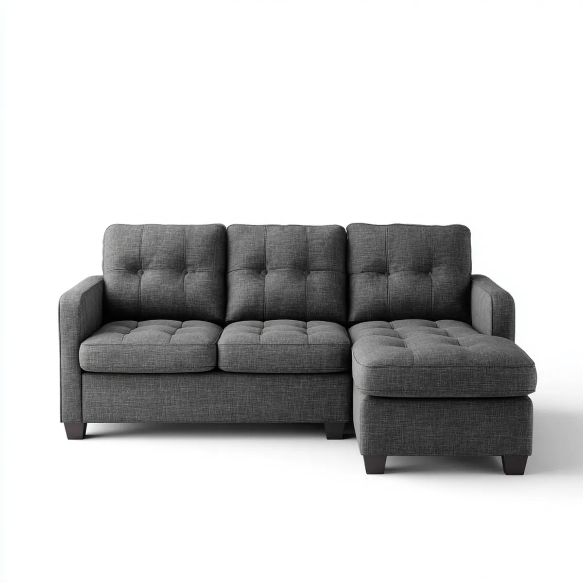 Sofa, Kanapa narożna 3 fotele z krzesełkiem z prawym, szarym antracytem 240 x 150 x 88 cm w kształcie poliestru L