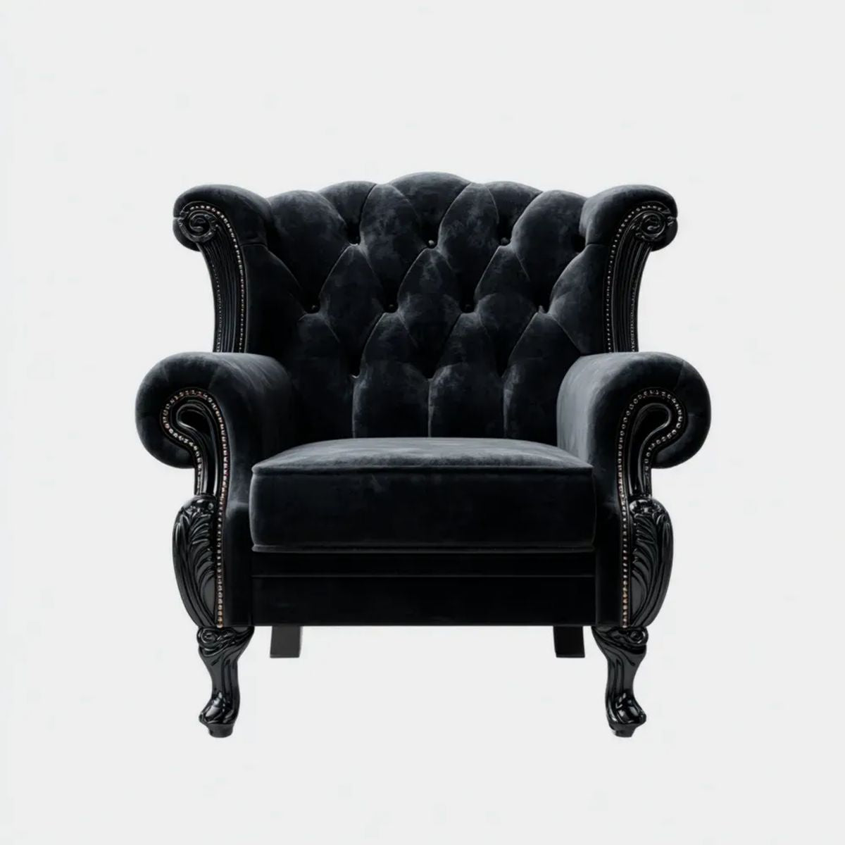 Fotel, Chesterfield fotel czarny w poliestrze Belarvelvet, 90 x 85 x 105 cm, oparcie