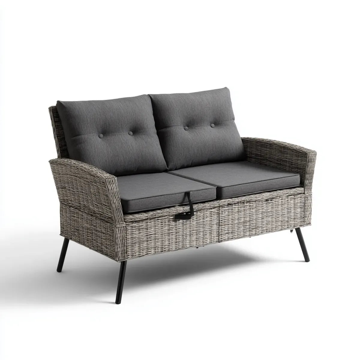 Sofa ogrodowa, Taras sofa 2-osobowa szary 120 x 75 x 85 cm PE pleciona stal prostokątna