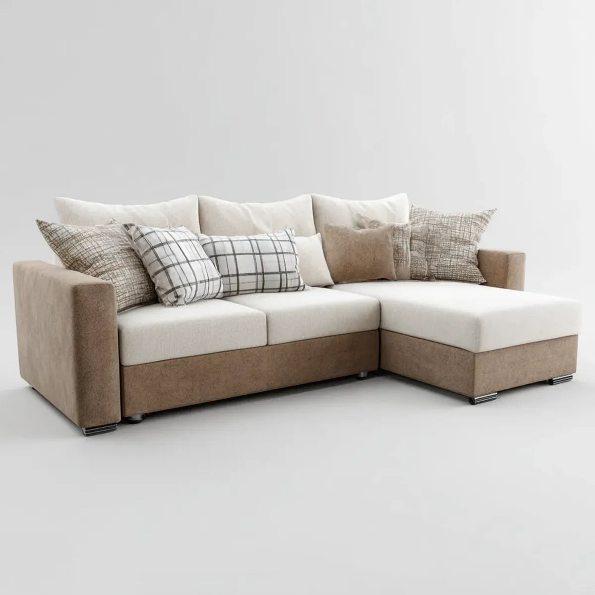 Sofa, Kanapa narożna 3 miejsca krem i golf 240 x 160 x 88 cm w poliestrze L