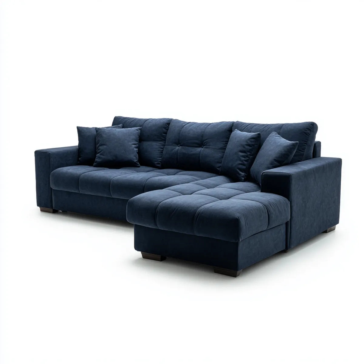Sofa, Kanapa narożna z niebieskim półwyspem marynarki wojennej 270 x 160 cm w kształcie poliestrowego aksamitu L