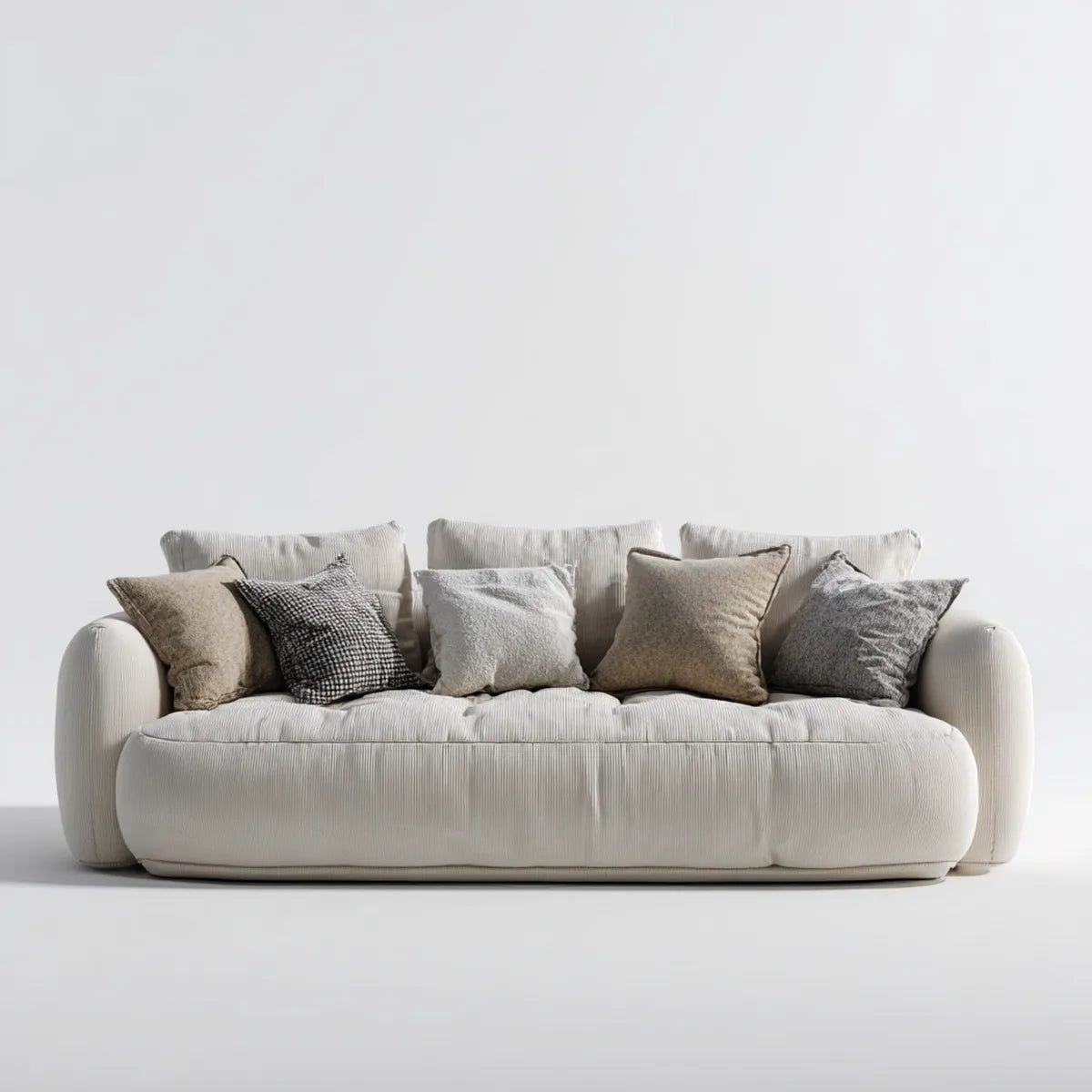 Sofa, 3 fotela z poliestrowymi półkami z żebrowanymi podpórkami 230 x 100 x 78 cm