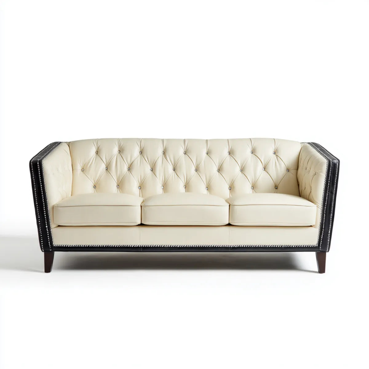 Sofa, 3-osobowa kanapa śmietana czarny 210 x 90 x 85 cm PU- sztuczna skóra prostokątna