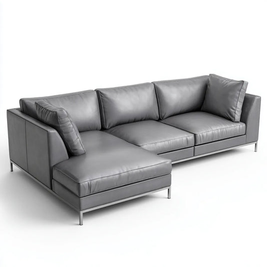Sofa, Kanapa narożna z szarym lewym półwyspem 260 x 165 x 85 cm ze skóry syntetycznej PU do L
