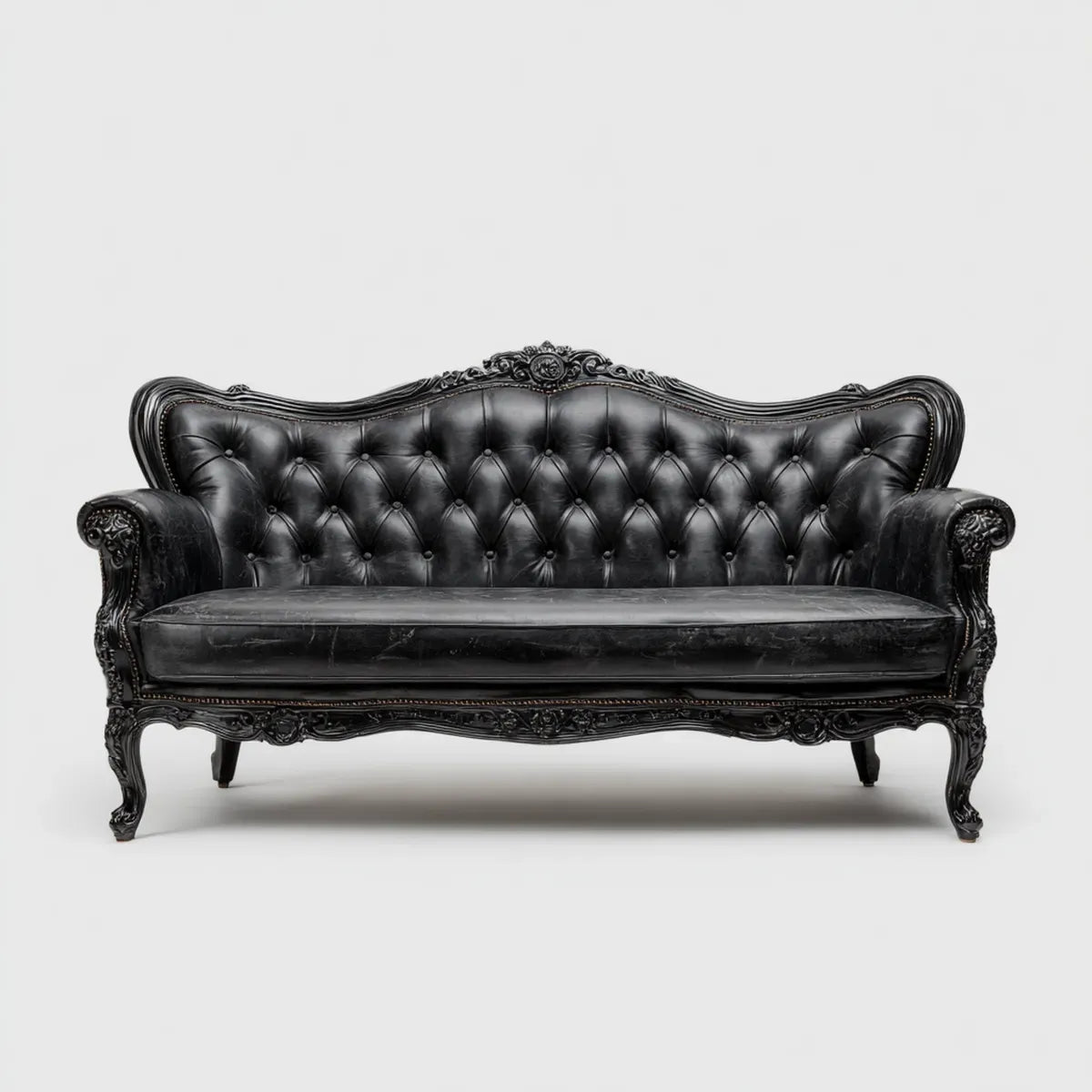 Sofa 3 czarne siedzenia w skórzanej kapitonné PU 210 x 90 x 110 cm z kształtem struktury
