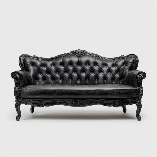 Sofa 3 czarne siedzenia w skórzanej kapitonné PU 210 x 90 x 110 cm z kształtem struktury