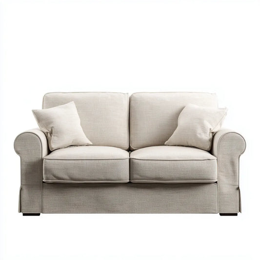 Sofa 2 beżowe poliestrowe fotele z zaokrąglonymi podłokietnikami 165 x 90 x 88 cm
