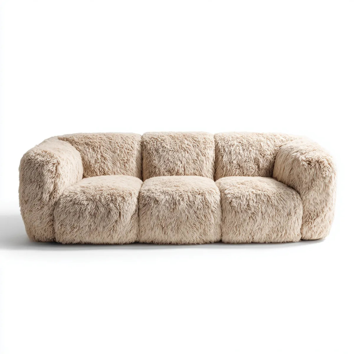 Sofa, 3 fotela syntetyczny poliester futro krem 230 x 100 x 75 cm