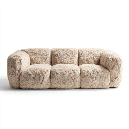 Sofa, 3 fotela syntetyczny poliester futro krem 230 x 100 x 75 cm