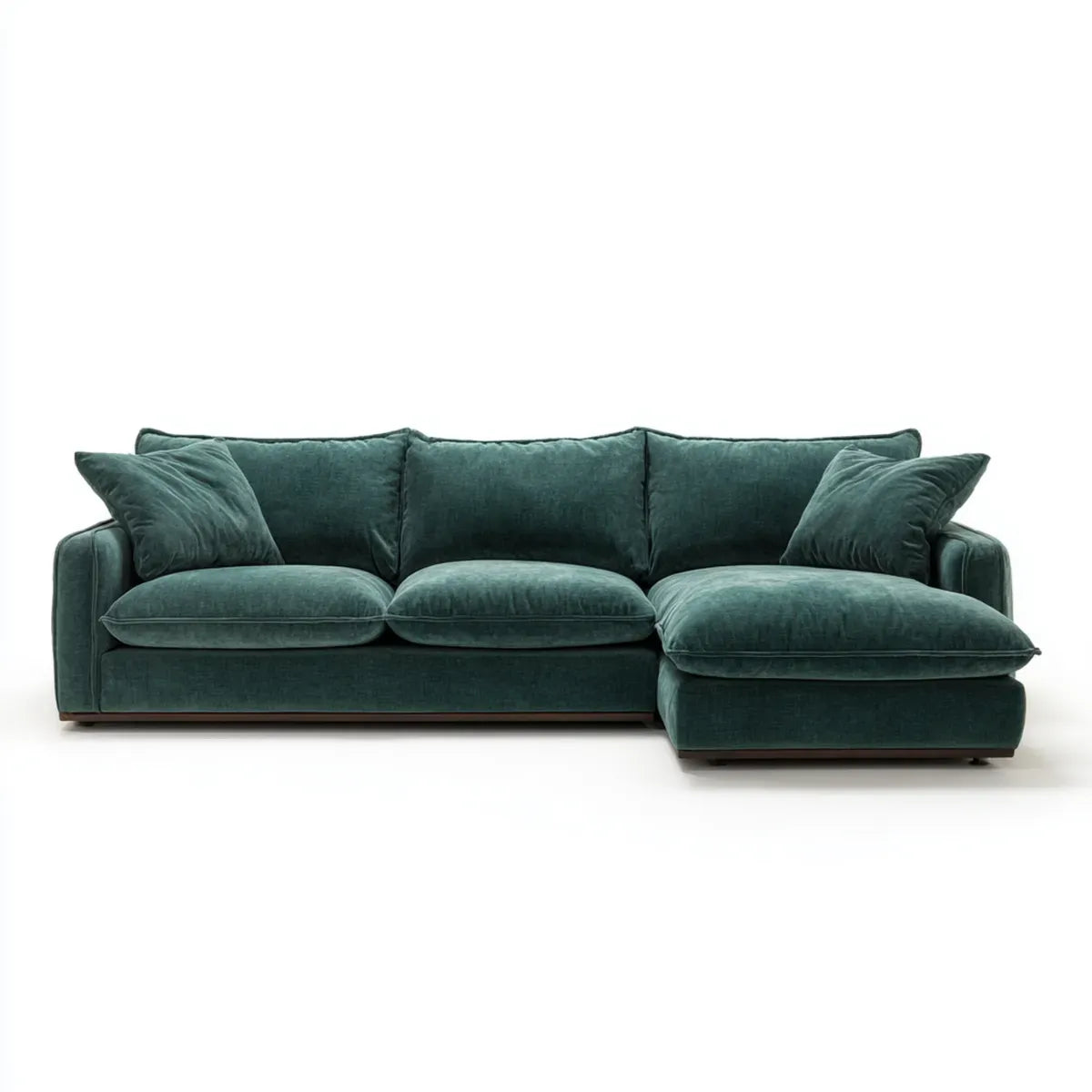 Sofa, Kanapa narożna 3 fotele z krzesełkiem z prawym ciemnozielonym aksamitem poliestrowym 260 x 160 x 85 cm L