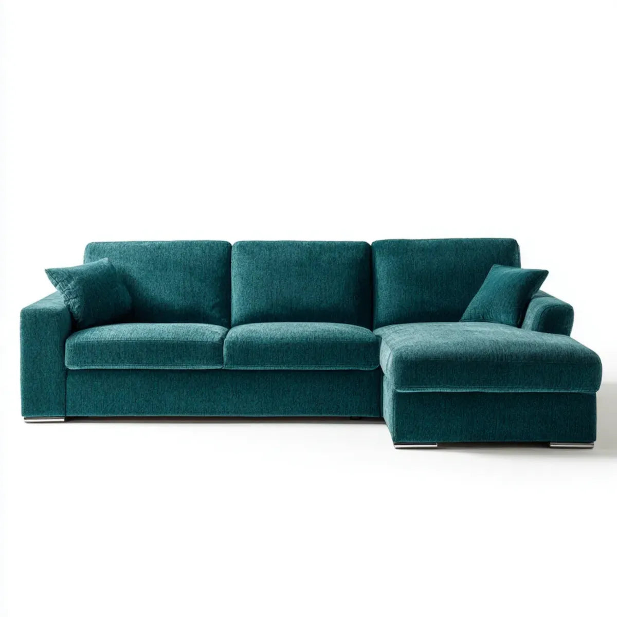 Sofa, Kanapa narożna z prawym olejem zielony półwysep 250 x 160 x 85 cm w poliestrowym aksamicie