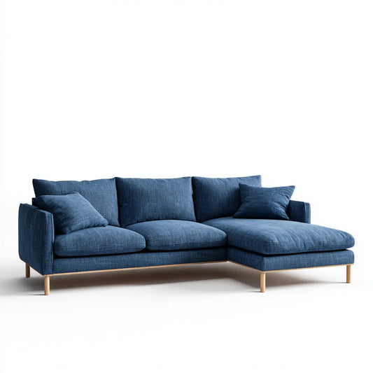 Sofa, Kanapa narożna z krzesełkiem z prawym niebieskim 3 fotele 250 x 160 x 85 cm w kształcie poliestru L