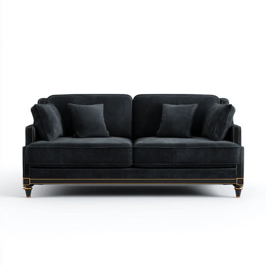 Sofa, 2-fotelik czarny prostokątna poliestrowy aksamitny sofa 180 x 90 x 85 cm