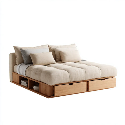 Łóżko podwójne beżowe 160 x 200 cm MDF fornirowane prostokątny dąb
