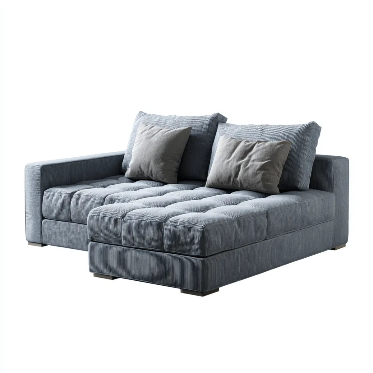 Sofa, Rożna sofa 3 miejsca szary w poliestrowy aksamit z krzesełkiem longue 250 x 165 x 85 cm