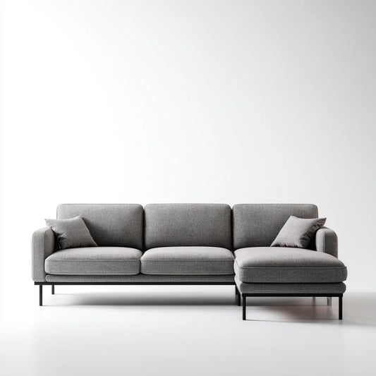 Sofa, Szara kanapa z prostym kątem 250 x 160 x 85 cm w poliestrze o konstrukcji stalowej L kształt