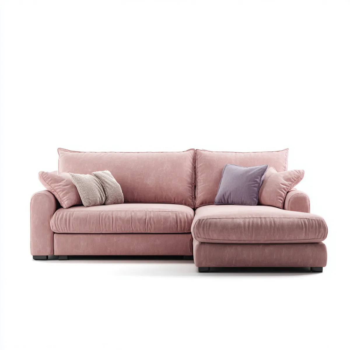 Sofa, Kanapa narożna z krzesełkiem z prawym, antyczny różowy 250 x 160 x 85 cm w poliestrowym aksamicie L