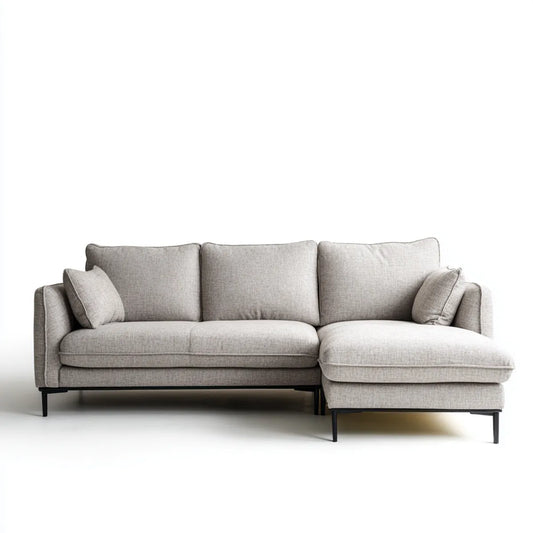 Sofa, Kanapa narożna z krzesełkiem z prawym, jasnym szarym, 260 x 160 x 85 cm w kształcie poliestru L