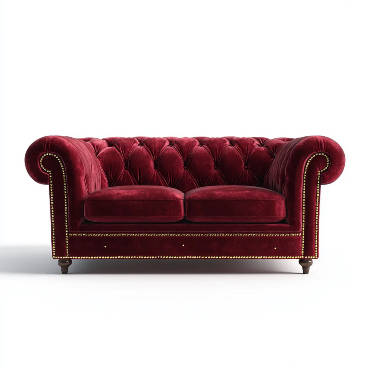 Sofa, Chesterfield burgunda sofa w poliestrowym aksamicie 170 x 90 x 78 cm prostokątna