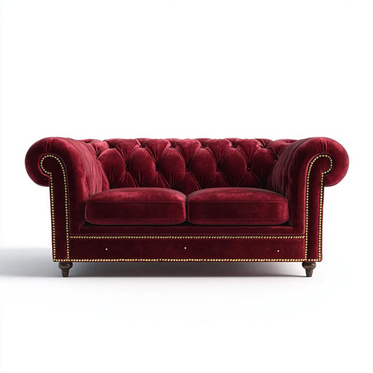 Sofa, Chesterfield burgunda sofa w poliestrowym aksamicie 170 x 90 x 78 cm prostokątna