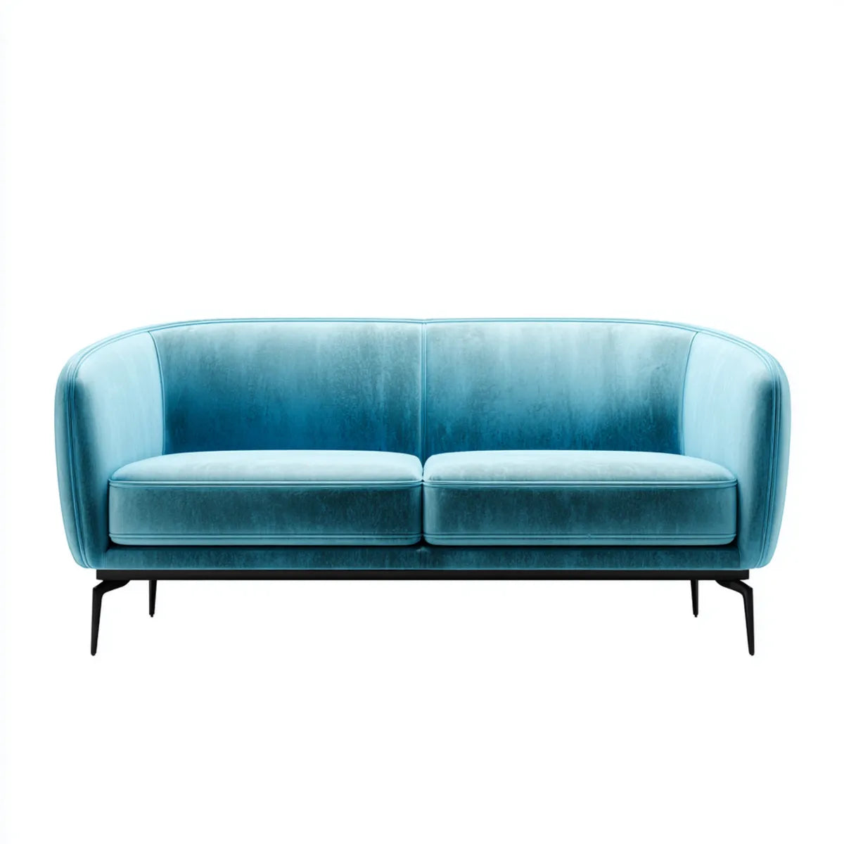 Sofa, 2 fotela turkusowa poliestrowa aksamitna sofa z zakrzywioną tyłem 160 x 80 x 78 cm