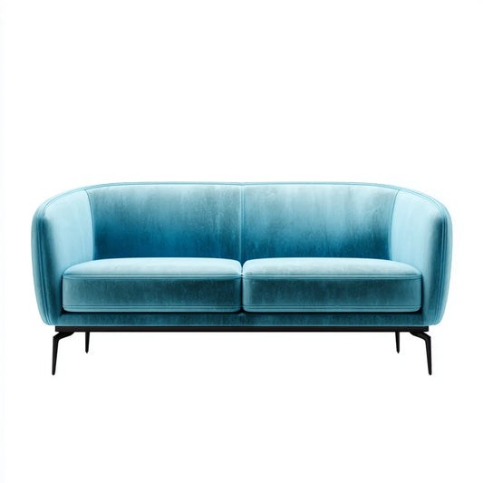 Sofa, 2 fotela turkusowa poliestrowa aksamitna sofa z zakrzywioną tyłem 160 x 80 x 78 cm