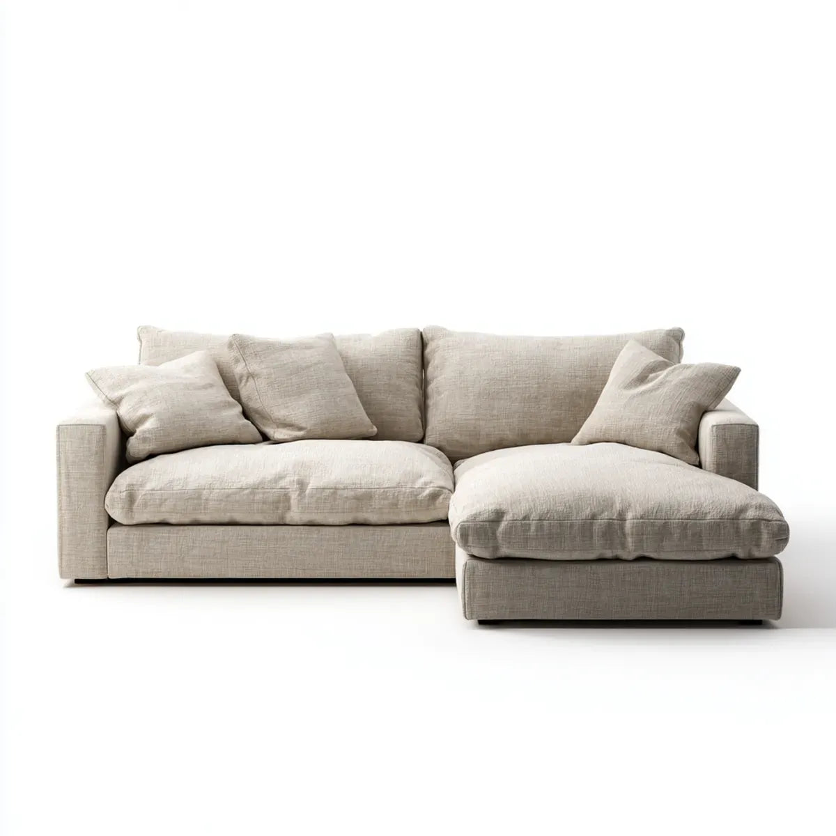 Sofa z krzesełkiem z prawej strony beżowe 3 poliestrowe fotele 280 x 170 x 85 cm