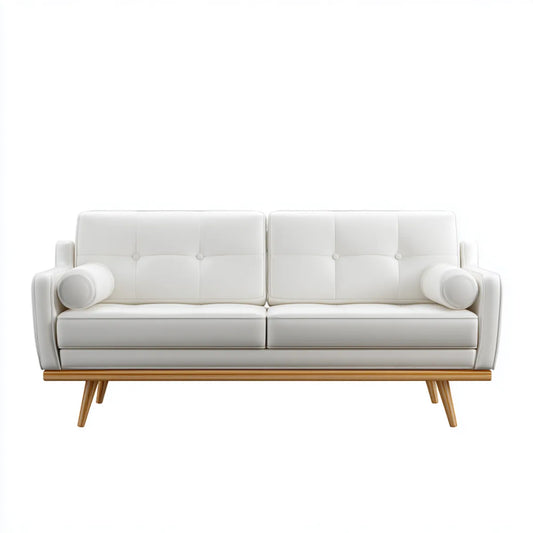 Sofa 2 fotele biała skóra PU z nogami z litego drewna 160 x 80 x 85 cm prostokątna