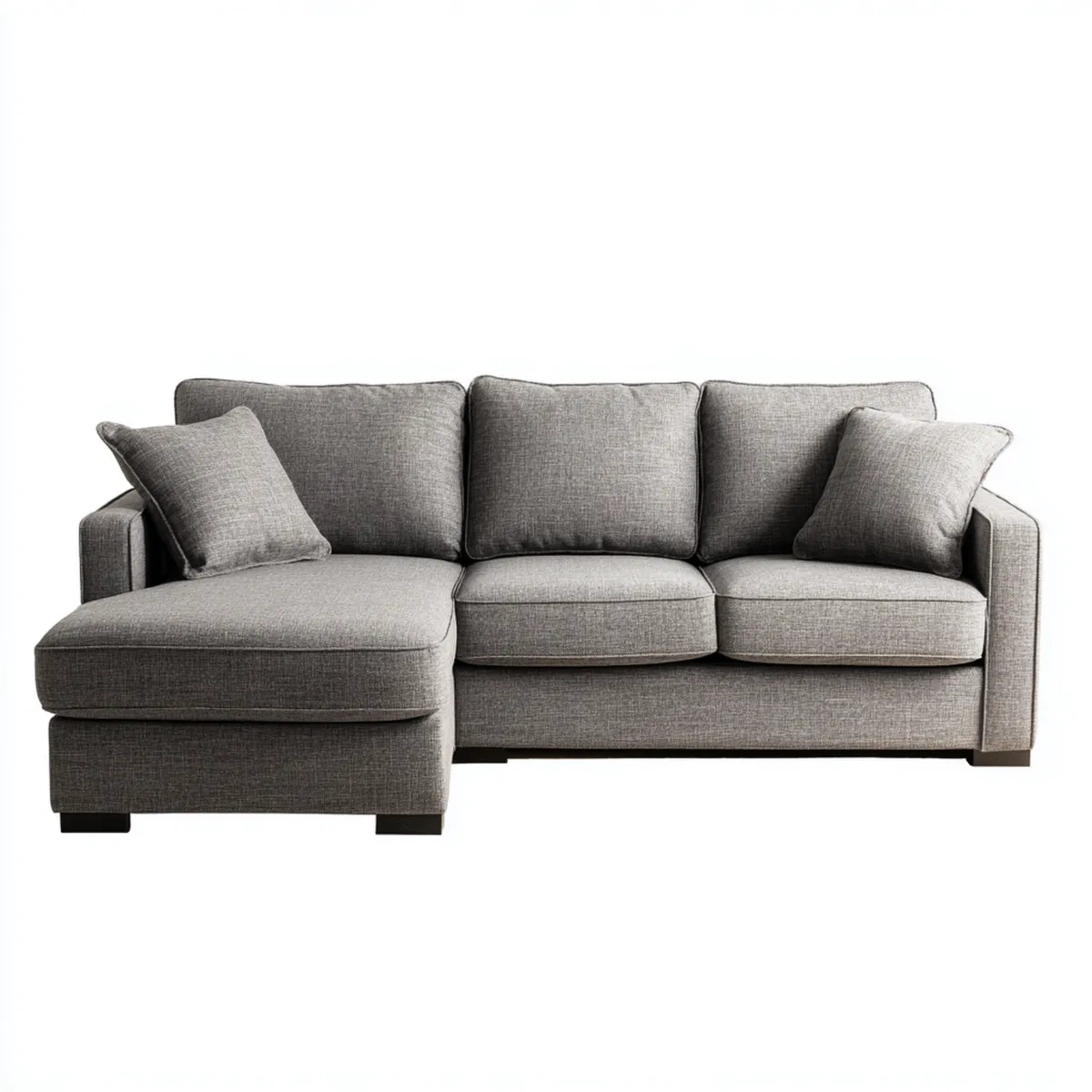 Sofa, Rożna sofa 3 fotele szare 250 x 160 x 85 cm w poliestrze z siedzeniem z lewej