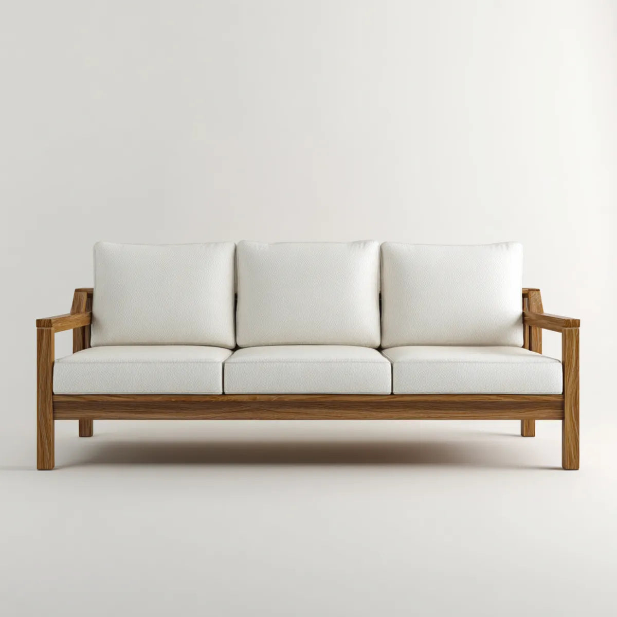Sofa 3 białe siedzenia 210 x 80 x 78 cm z litą ramą z drewna i prostokątną powłoką poliestrową