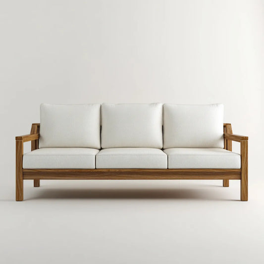 Sofa 3 białe siedzenia 210 x 80 x 78 cm z litą ramą z drewna i prostokątną powłoką poliestrową