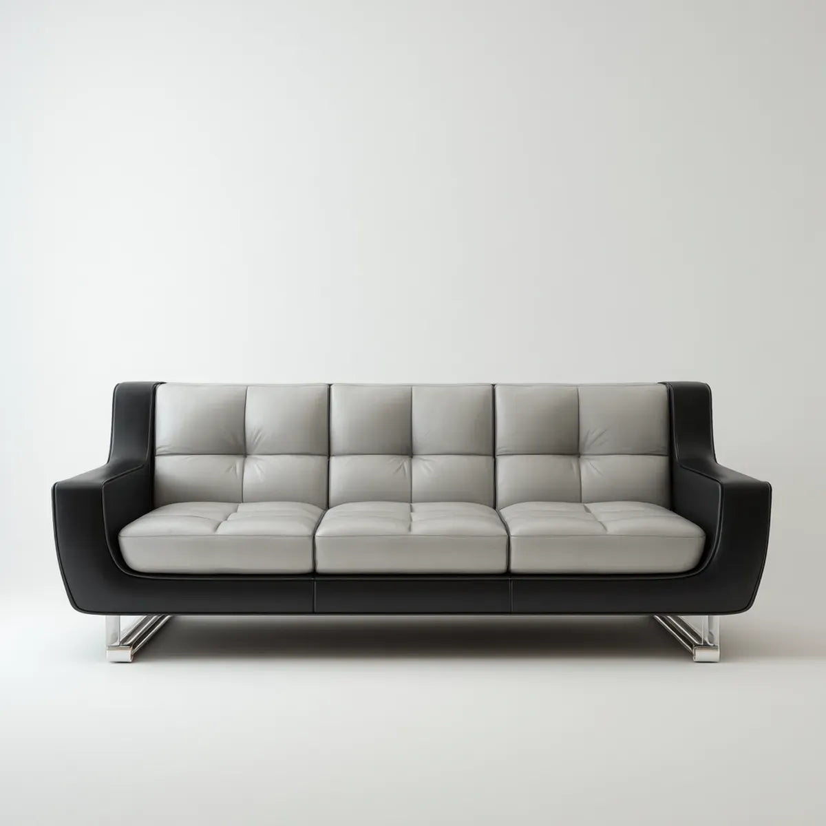 Sofa, 3 fotele szara i czarna skórzana sofa PU 210 x 88 x 88 cm prostokątna
