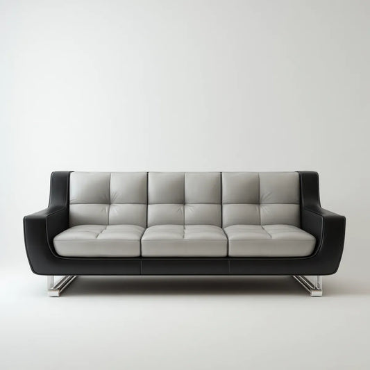 Sofa, 3 fotele szara i czarna skórzana sofa PU 210 x 88 x 88 cm prostokątna